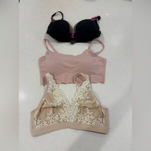 3-Piece Bra Bundle Lot | Lace Longline, Danskin Seamless, Black Push-Up 36C
